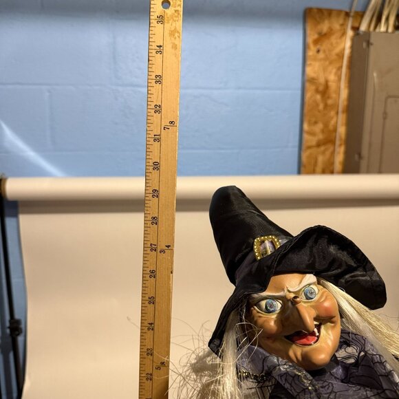 Fiber Optic Witch With Broom w/ Spider Web Cape  Light Up Halloween Decor - Picture 13 of 13